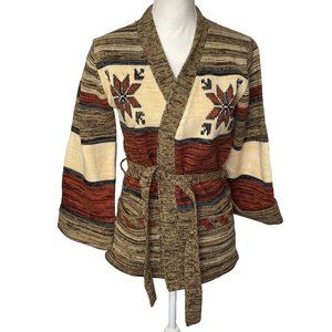 Vintage Monarch Knits Women’s Cardigan Belted Color Block Flower Size Medium